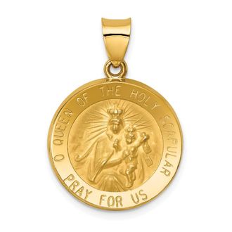 Diamond2Deal 14k Yellow Gold Queen Of The Holy Scapular Reversible Medal Hollow Pendant