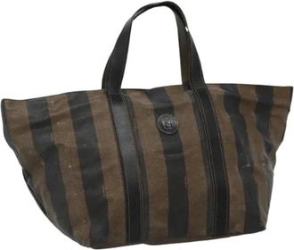 Fendi Pre-owned Tote Bags, female, Brown, Size: ONE SIZE Pre-owned Pequin Canvas Tote Bag