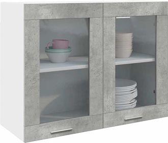 vidaXL Mobile Pensile Con Vetro lyon Grigio Cemento 80x31x60 Cm - Vidaxl