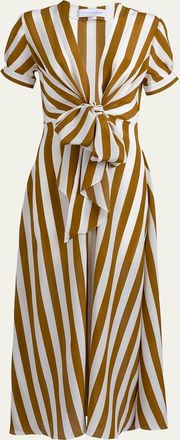 Silvia Tcherassi Zila Plunging Knot Striped Silk Midi Dress