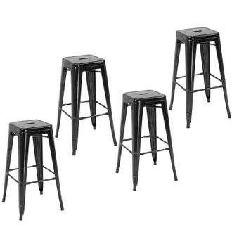 HOMCOM Conjunto De 4 Taburetes De Bar Estilo Industrial Apilables Y Con Reposapi&eacute;s Aptos Para Interiores Y Exteriores 43x43x76 Cm Carga Hasta 120kg Negro