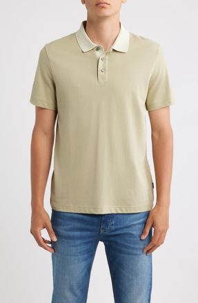 BOSS Parlay Contrast Collar Cotton Polo in Open Beige at Nordstrom, Size Xx-Large