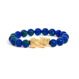 House of Brilliance 18K Yellow Gold Azurite Beaded Dragon Charm Bracelet