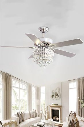 Living and Home 5 Blade Modern Crystal Fan Ceiling Light