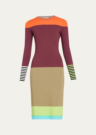 Christopher John Rogers Colorblock Striped Knit Long-Sleeve Dress