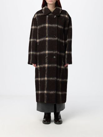 Eleh Long Double-Breasted Check Wool Blend Coat in an Oversize Fit