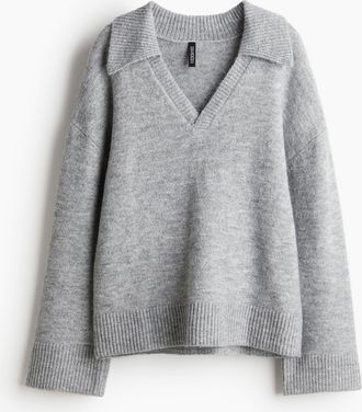 H&M Feinstrickpullover mit Kragen - Grau