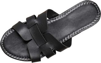 Generic Black Womens Classic Beach Flat Sandals with Solid Design, Perfect for Casual and Vacation Wear