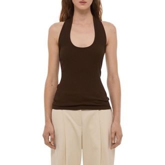 Helmut Lang Stretch Cotton Halter Tank in Bistre at Nordstrom, Size Xx-Small