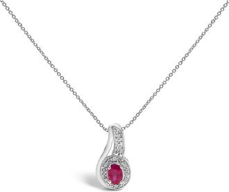 House of Brilliance Silver Red Ruby and Diamond Accent Milgrain Swirl Pendant Necklace in White at Nordstrom