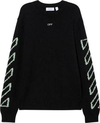 Off-white Diag Outline Knit Crewneck - Heren - Ronde hals truien - Zwart - L - Katoen - Truien & Vesten