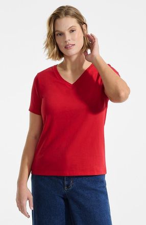Lands End Relaxed Supima Cotton V-Neck T-Shirt in Compass Red at Nordstrom, Size 3X