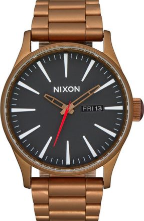Nixon The Sentry Bracelet Watch, 42mm in Bronze /Black at Nordstrom