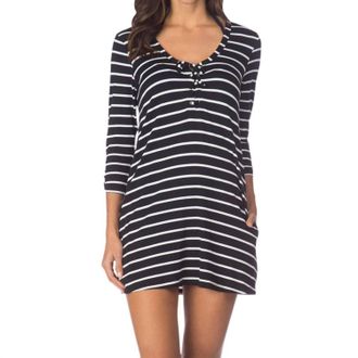 Kenneth Cole Skyline Stripe Lace Up Tunic With Pockets In Black