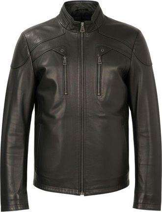 Sergio Moretti Black Tailored Stand Collar Sheep Leather Jacket