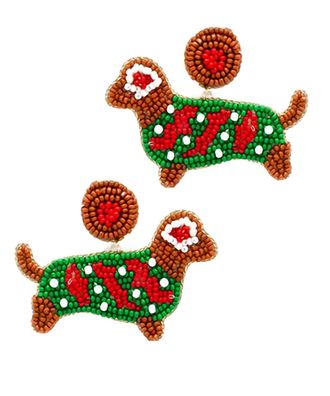 Viola Womens Holiday Beaded Dog Earring In Green