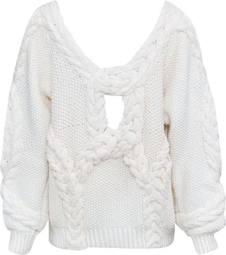 Oscar De La Renta Oscar De La Renta White Cable Sweater