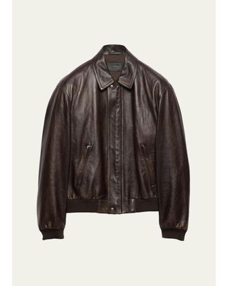 Prada Mens Napa Leather Full-Zip Jacket