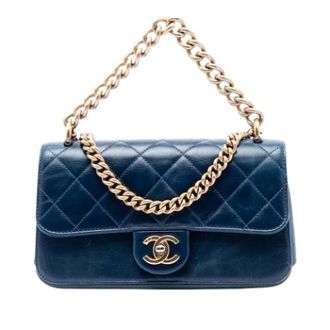 Chanel Pre-owned Vintage Quilted Satchel - Dames - Pre-owned - Blauw - Maat: ONE Size Zijde