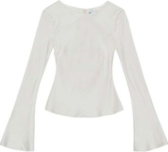 Ganni Solid Stretch Satin Long Sleeve Blouse