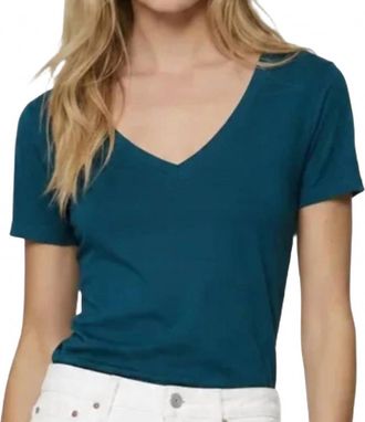 Majestic Filatures Organic Cotton Silk Touch V-Neck Tee In Bleu Majestic