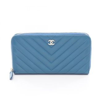 Chanel Blue Leather Long Wallet (Bi-Fold) (Pre-Owned)
