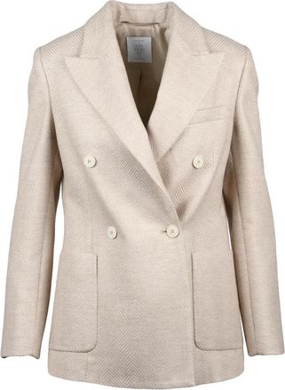 Eleventy Double-Breasted Silk Cashmere Jacket with Herringbone Texture