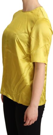 Dolce & Gabbana Womens Yellow Silk Short Sleeve Blouse T-Shirt