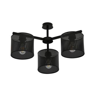 Wonderlamp Plaf&oacute;n de techo con 3 pantallas cil&iacute;ndricas de metal y tejido negras