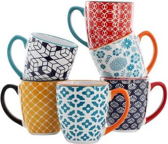 Elama Rory 6 Piece 16 Ounce Assorted Design Stoneware Mug Set at Nordstrom