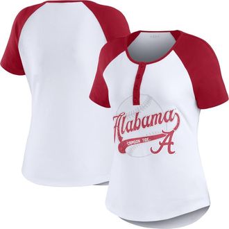 WEAR by Erin Andrews Womens WEAR by Erin Andrews White Alabama Crimson Tide Baseball Logo Raglan Henley T-Shirt at Nordstrom, Size Medium
