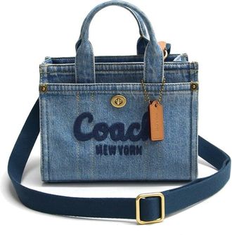 Coach Blue Brown Denim Leather Fabric Tote Bag (Pre-Owned)