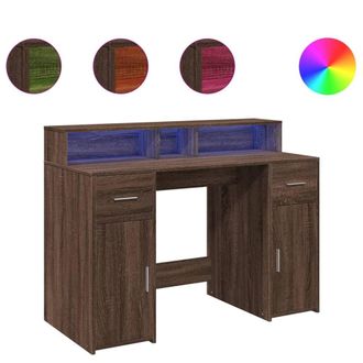 Berkfield Home Desk with LED Lights Brown Oak 120x55x91 cm Engineered Wood | Size: 120 x 55 x 91 cm