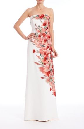 Badgley Mischka Embellished Floral Strapless Evening Gown in Ivory Multi at Nordstrom, Size 10