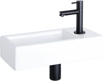 Differnz Hura fonteinset - 37.5x18.5x9cm - Rechthoek - 1 kraangat - Zwart mat rechte kraan - Keramiek Wit