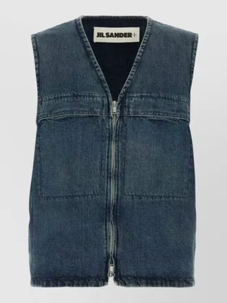 Jil Sander denim vest v neckline sleeveless patch pockets
