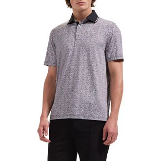 Bugatchi Performance Floral Polo in Black at Nordstrom, Size Xx-Large