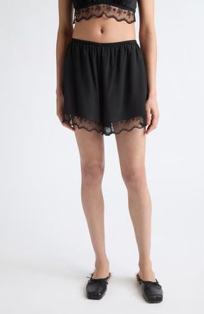 Simone Rocha Lace Trim Cr&ecirc;pe de Chine Negligee Shorts in Black at Nordstrom, Size 10