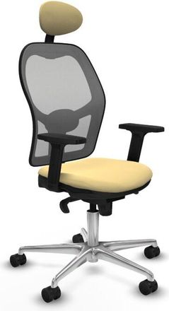 Piqueras y Crespo Piqueras Y Crespo - Jorquera Sincro Malla Gris Similpiel Crema Brazos 2d Base Aluminio Cabecero Fijo Ruedas 65mm Nailon