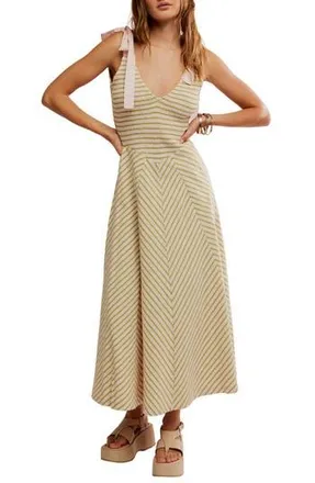 Free People Cecelia Stripe Tie Shoulder Midi Dress in Palma Combo at Nordstrom Rack, Size X-Small