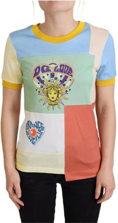 Dolce & Gabbana Kleurrijk Patchwork Katoenen T-shirt - Dames - T-shirts - Veelkleurig - XS - Katoen - Tops