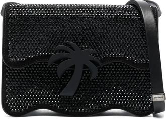 Palm Angels Schoudertas met strass-versiering - Dames - Schoudertassen - Zwart - ONE Size - Leer - Tassen
