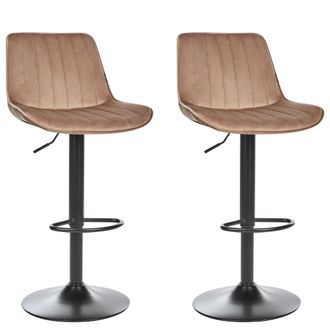 Beliani Beliani - Conjunto De 2 Sillas De Bar De Terciopelo Patas De Acero Negro Sin Reposabrazos Comedor Marr&oacute;n Dubrovnik