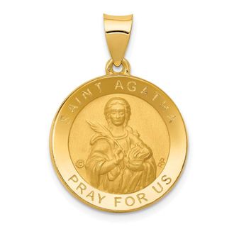 Diamond2Deal 14k Yellow Gold Polished Satin St. Agatha Hollow Medal Pendant
