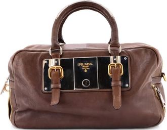 Prada Lock Plate Glace kalfsleren grote tas met rits - Bruin