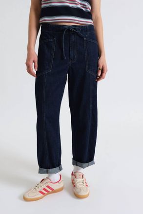 Daze Villa Drawstring Barrel Jeans In Blue Mood