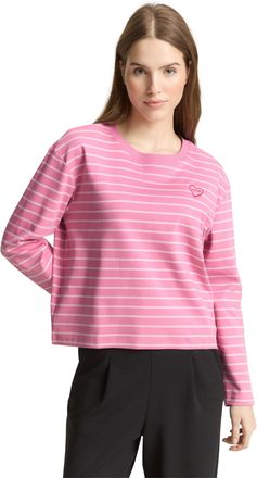 Tom Tailor Denim T-Shirt TOM TAILOR DENIM, Damen, Gr. XXL, pink wei&szlig; stripe, Web, Obermaterial: 100% Baumwolle, gestreift, regular fit normal, Rundhals, gerader Abschl