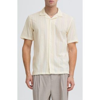 Casual Friday Gradey Embroidered Eyelet Camp Shirt in Marshmallow at Nordstrom, Size X-Large