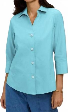 Foxcroft Paityn No Iron Pinpoint Three Quarter Sleeve Shirt In Capri