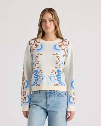 NVLT Womens Round Neck Jacquard Sweater